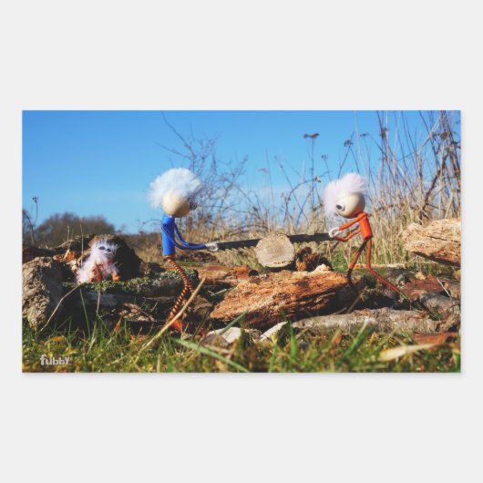 Fubby's die stam van boom doorzagen. 長方形シール (正面)