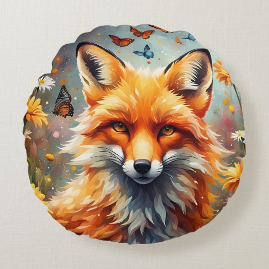 Fuchs auf der Wiese ラウンドクッション (正面)