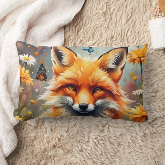 Fuchs auf der Wiese ランバークッション (ブランケット)