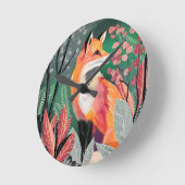 Fuchs Zauberwald Hand-Painted Nature Illustrations ラウンド壁時計 (傾斜)