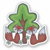 Füchse mit Baum  シール (正面)