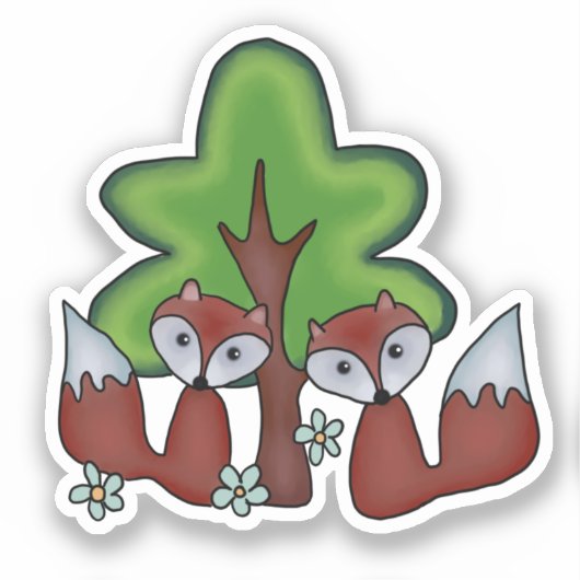 Füchse mit Baum  シール (正面)