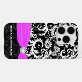 Fuchsiホワイトプラス任意の色のダマスク印刷結晶 Case-Mate iPhoneケース (裏面 (横))