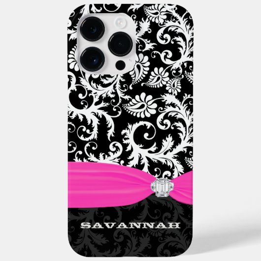 Fuchsiホワイト任意の色のダマスク印刷結晶 Case-Mate iPhoneケース (裏面)