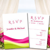 Fuchsia and Lime Green Modern Wedding  出欠カード