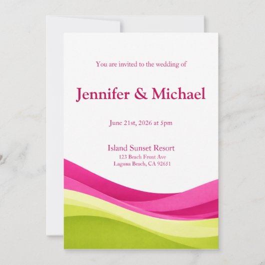 Fuchsia and Lime Green Modern Wedding  Invitation 招待状 (正面)
