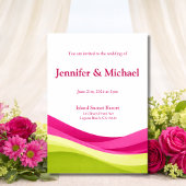 Fuchsia and Lime Green Modern Wedding  Invitation 招待状