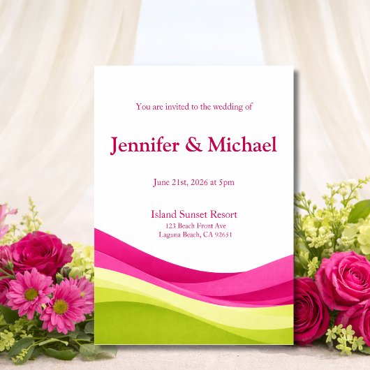 Fuchsia and Lime Green Modern Wedding  Invitation 招待状