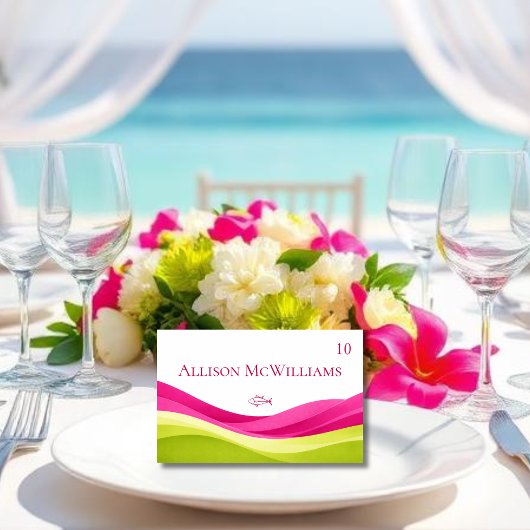 Fuchsia and Lime Green Wedding Place Card-Fish テーブルナンバー