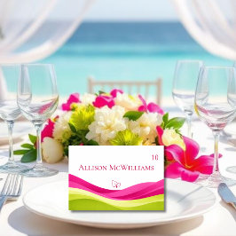 Fuchsia and Lime Green Wedding Place Card-Vegan テーブルナンバー