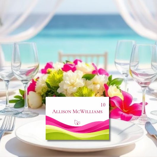 Fuchsia and Lime Green Wedding Place Card-Vegan テーブルナンバー