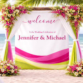 Fuchsia and Lime Green Wedding Sign タペストリー