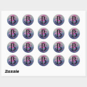 Fuchsia and Soft Pink Brushstrokes B Monogram ラウンドシール (シート)