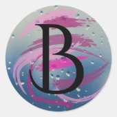 Fuchsia and Soft Pink Brushstrokes B Monogram ラウンドシール (正面)