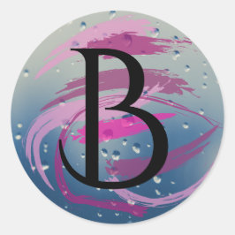Fuchsia and Soft Pink Brushstrokes B Monogram ラウンドシール