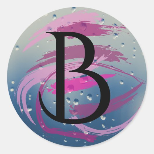 Fuchsia and Soft Pink Brushstrokes B Monogram ラウンドシール (正面)