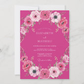 Fuchsia Bold Watercolor Romantic Wedding 招待状 (正面)