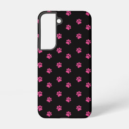  Fuchsia Cat Paw Pattern on Black Background Samsung Galaxy S22ケース