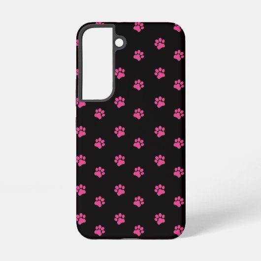 Fuchsia Cat Paw Pattern on Black Background Samsung Galaxyケース (裏面)