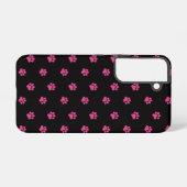 Fuchsia Cat Paw Pattern on Black Background Samsung Galaxyケース (裏面横)