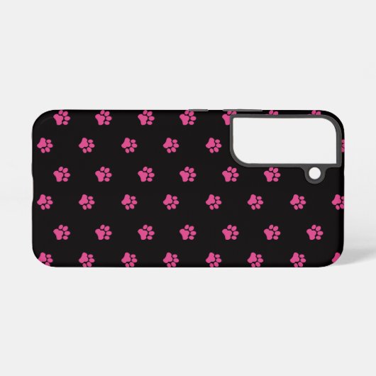 Fuchsia Cat Paw Pattern on Black Background Samsung Galaxyケース (裏面横)