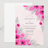 Fuchsia Dainty Watercolor Wedding 招待状 (正面/裏面)