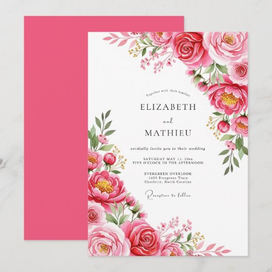 Fuchsia Exquisite Spring Wedding 招待状 (正面/裏面)