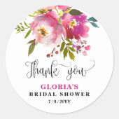 Fuchsia Floral  Bridal Shower  ラウンドシール (正面)