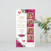 Fuchsia Floral Photo Booth Quinceanera QR code セーブザデート (スタンド正面)
