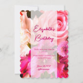 Fuchsia Florals Birthday Invitation Card サンキューカード (正面)