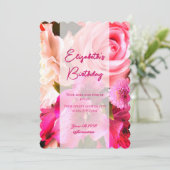 Fuchsia Florals Birthday Invitation Card サンキューカード (スタンド正面)