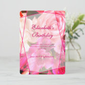 Fuchsia Florals Birthday Invitation Card サンキューカード (スタンド正面)