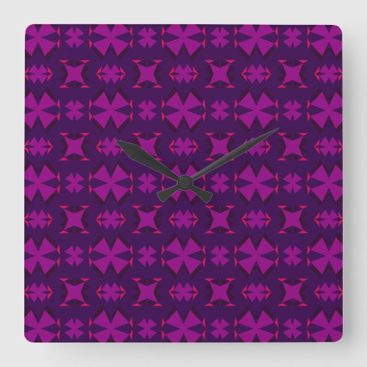 Fuchsia Geotech: A Vibrant Abstract Geometric Text スクエア壁時計 (正面)