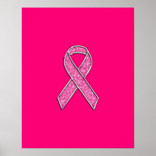 Fuchsia Glitter Style Pink Ribbon Awareness ポスター