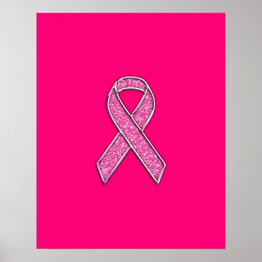 Fuchsia Glitter Style Pink Ribbon Awareness ポスター (正面)