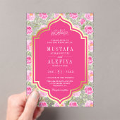 Fuchsia Gold Pink Floral Pattern Muslim Wedding アクリル招待状 (インサイチュ (ポータブル))