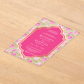 Fuchsia Gold Pink Floral Pattern Muslim Wedding アクリル招待状 (レイダウン)