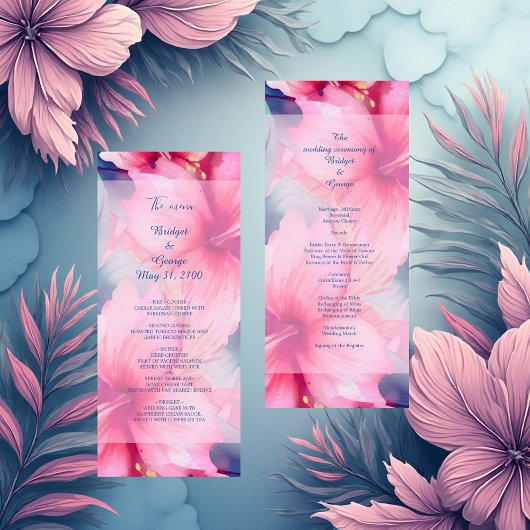 fuchsia hawaiian tropical floral hibiscus wedding プログラム