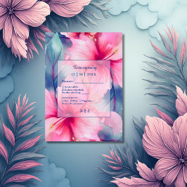 fuchsia hawaiian tropical floral hibiscus wedding 出欠カード