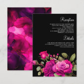 Fuchsia Hot Pink Roses Black Wedding Details エンクロージャーカード (正面/裏面)