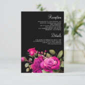Fuchsia Hot Pink Roses Black Wedding Details エンクロージャーカード (スタンド正面)