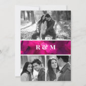 Fuchsia Hot Pink Roses Photo Collage Wedding セーブザデート (裏面)