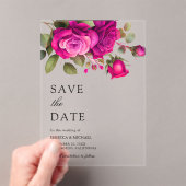 Fuchsia Hot Pink Roses Wedding Save the Date アクリル招待状 (インサイチュ (ポータブル))