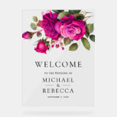 Fuchsia Hot Pink Roses Wedding Welcome アクリルサイン (正面)