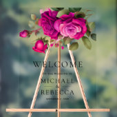 Fuchsia Hot Pink Roses Wedding Welcome アクリルサイン (ニュートラル)
