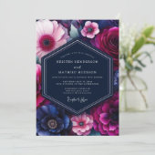 Fuchsia Jewel-Tone Bloom Wedding 招待状 (スタンド正面)