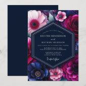 Fuchsia Jewel-Tone Bloom Wedding 招待状 (正面/裏面)