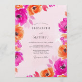 Fuchsia & Orange Painterly Bloom Wedding 招待状 (正面)