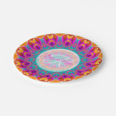 Fuchsia Pink Aqua Orange Party Mandala Monogram ペーパープレート (アングル)