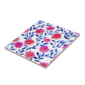 Fuchsia Pink Chic Spring Flowers Watercolor Floral タイル (側面)